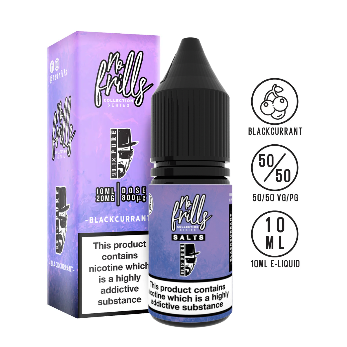 No Frills Salts - 99.1% Pure: Blackcurrant Nic Salt 10ml