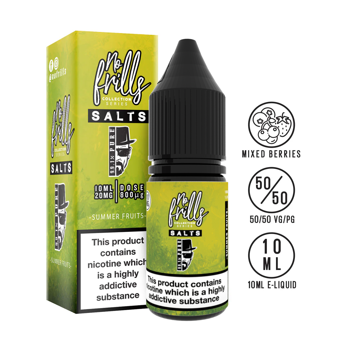 No Frills Salts - 99.1% Pure: Summer Fruits Nic Salt 10ml - The ace of vapez