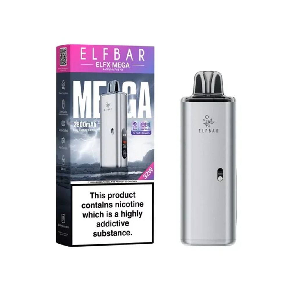 Elf Bar ELFX Mega Pod Vape Kit Silver | The Ace of Vapez