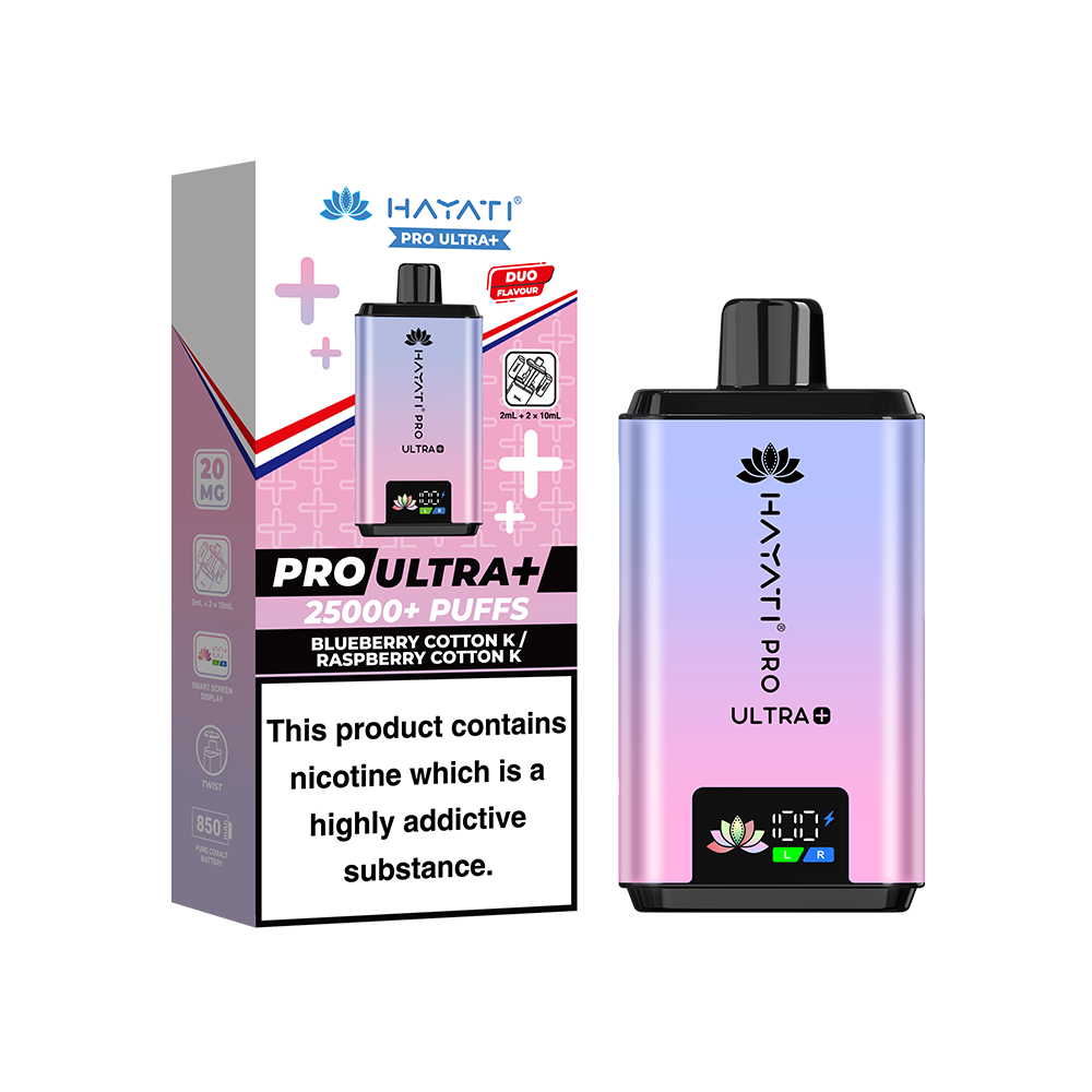 Hayati Pro Ultra Plus 25K Prefilled Vape Kit Blueberry Cotton K Raspberry Cotton K | The Ace of Vapez