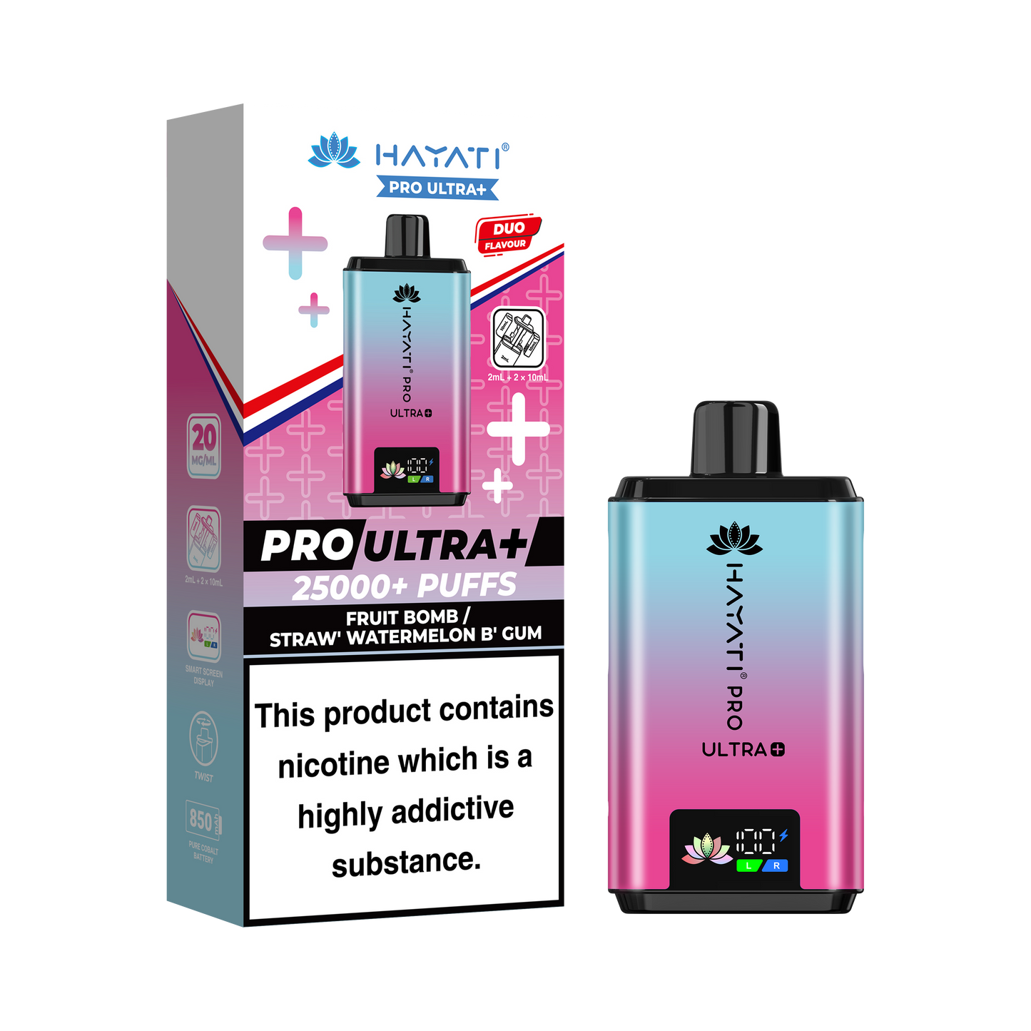Hayati Pro Ultra Plus 25K Prefilled Vape Kit Fruit Bomb / Strawberry Watermelon Bubblegum | The Ace of Vapez