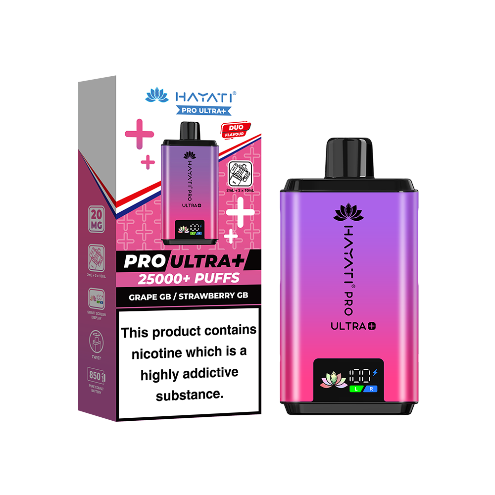 Hayati Pro Ultra Plus 25K Prefilled Vape Kit Grape GB Strawberry GB | The Ace of Vapez