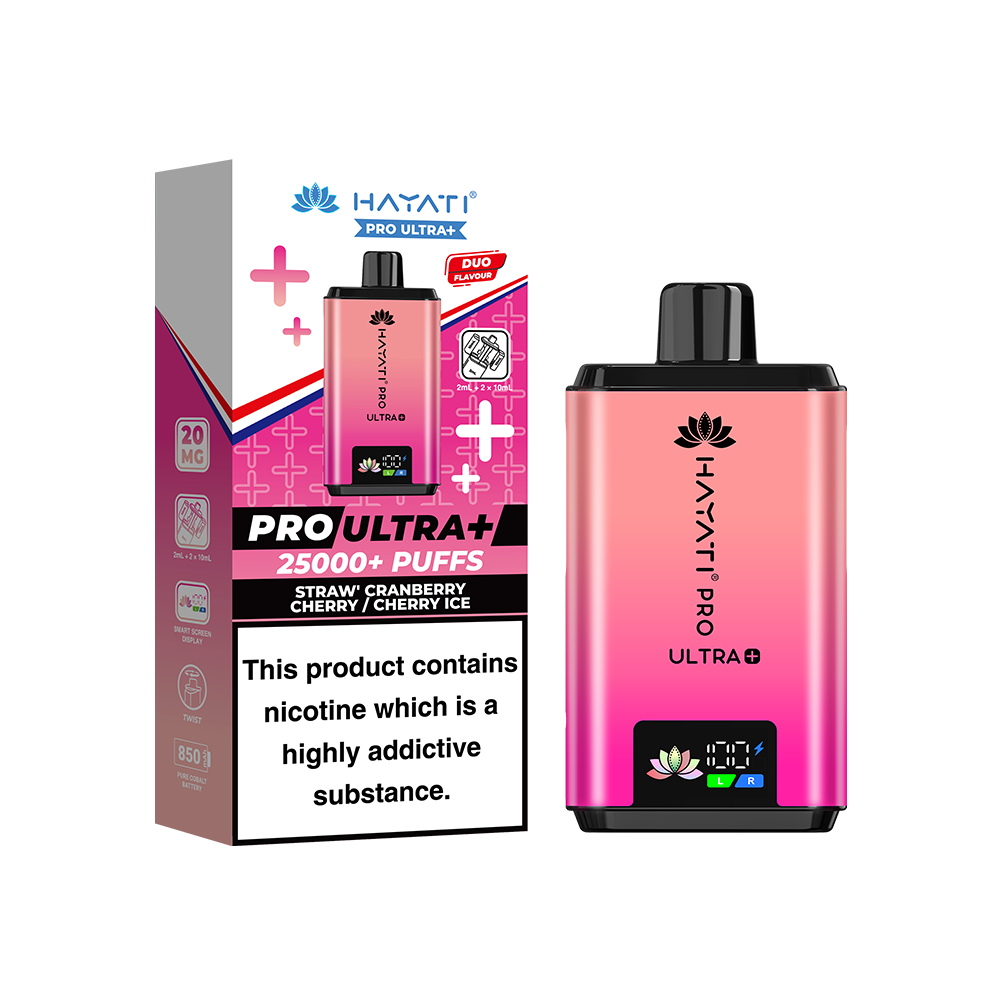 Hayati Pro Ultra Plus 25K Prefilled Vape Kit Straw Cranberry Cherry / Cherry Ice | The Ace of Vapez