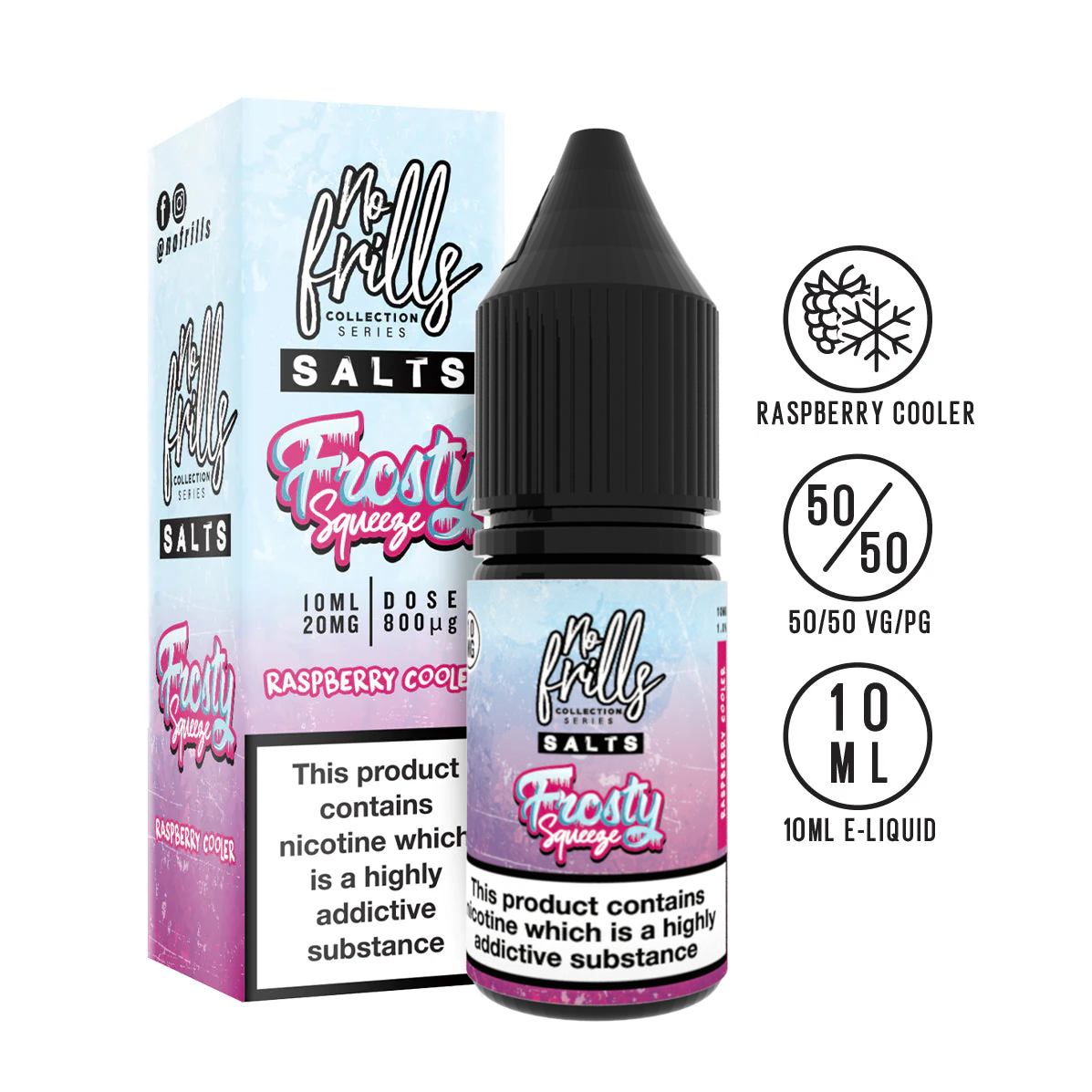 No Frills Salts Frosty Squeeze: Raspberry Cooler Nic Salt 10ml | The Ace of Vapez