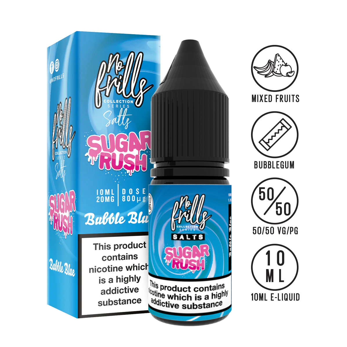 No Frills Salts - Sugar Rush: Bubble Blue Nic Salt 10ml