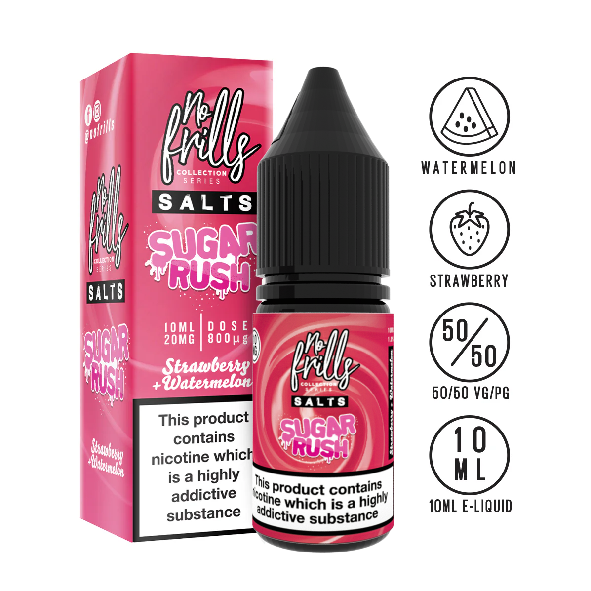 No Frills Salts - Sugar Rush: Strawberry Watermelon Nic Salt 10ml