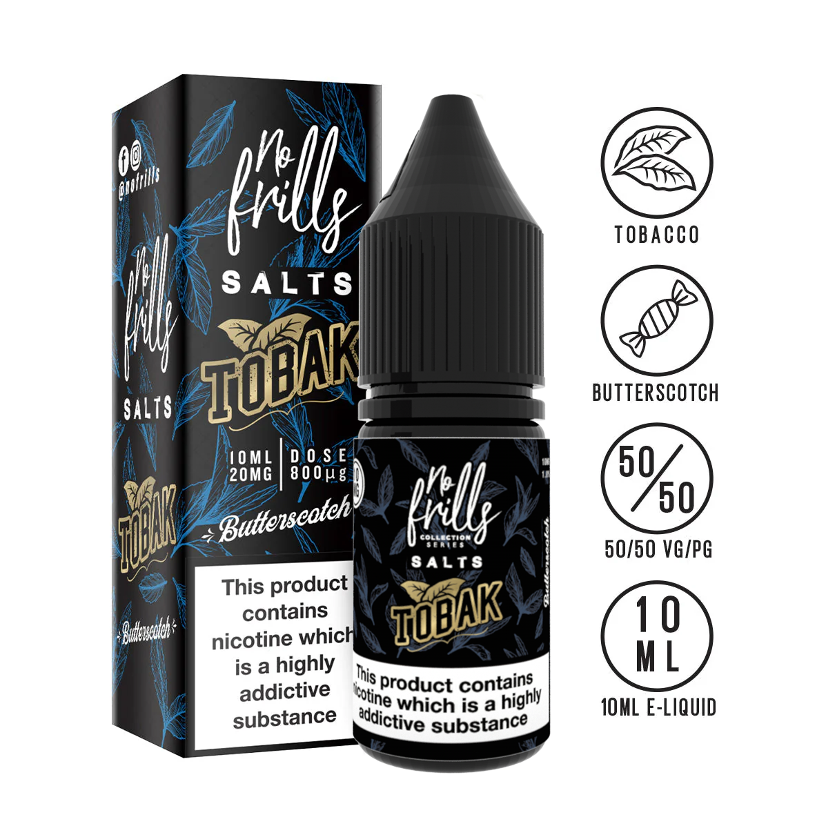 No Frills Salts - Tobak: Butterscotch Tobacco Nic Salt 10ml
