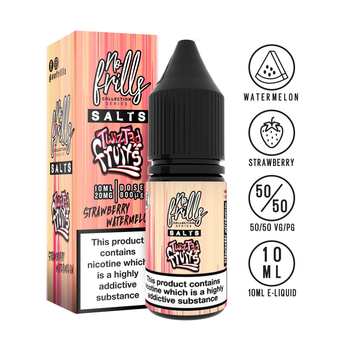 No Frills Salts - Twizted Fruits: Strawberry Watermelon Nic Salt 10ml