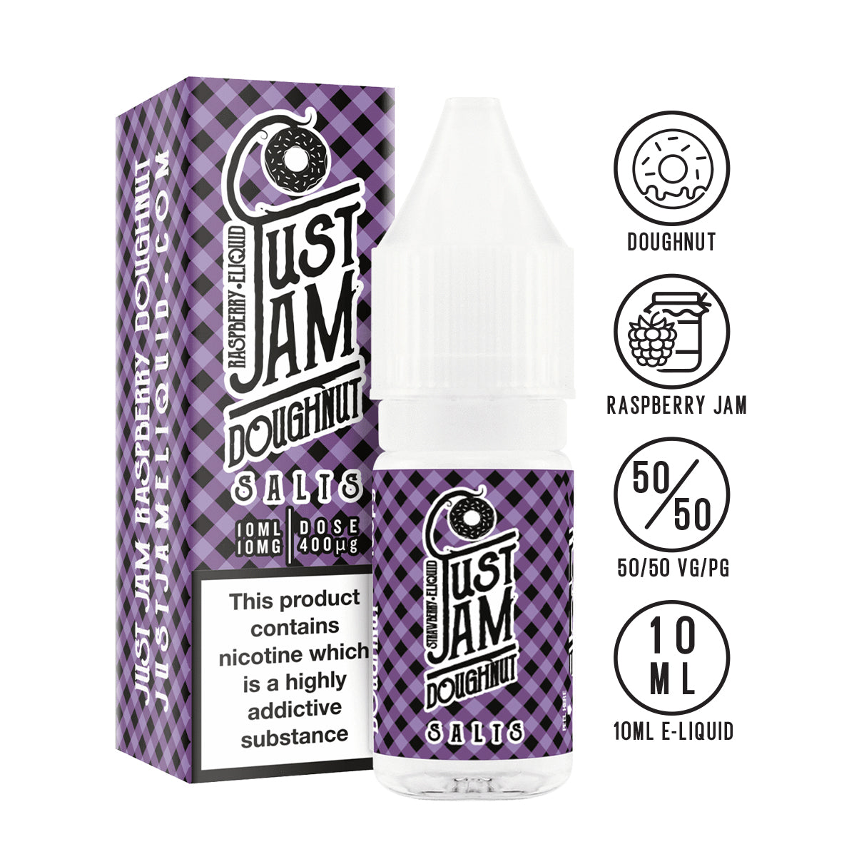 Just Jam Raspberry Doughnut 10ml Nicotine Salt - The Ace Of Vapez