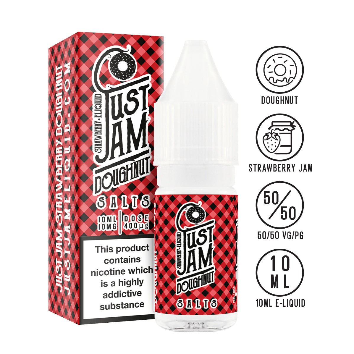 Just Jam Strawberry Doughnut 10ml Nicotine Salt - The Ace Of Vapez