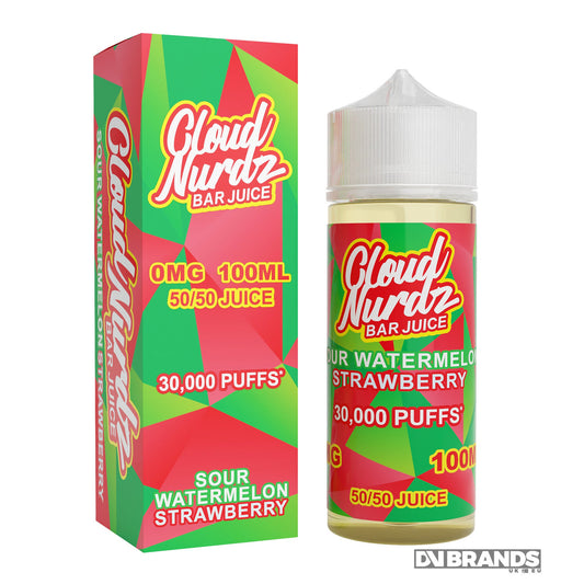 Cloud Nurdz Sour Watermelon Strawberry 100ml 50/50 - The Ace Of Vapez