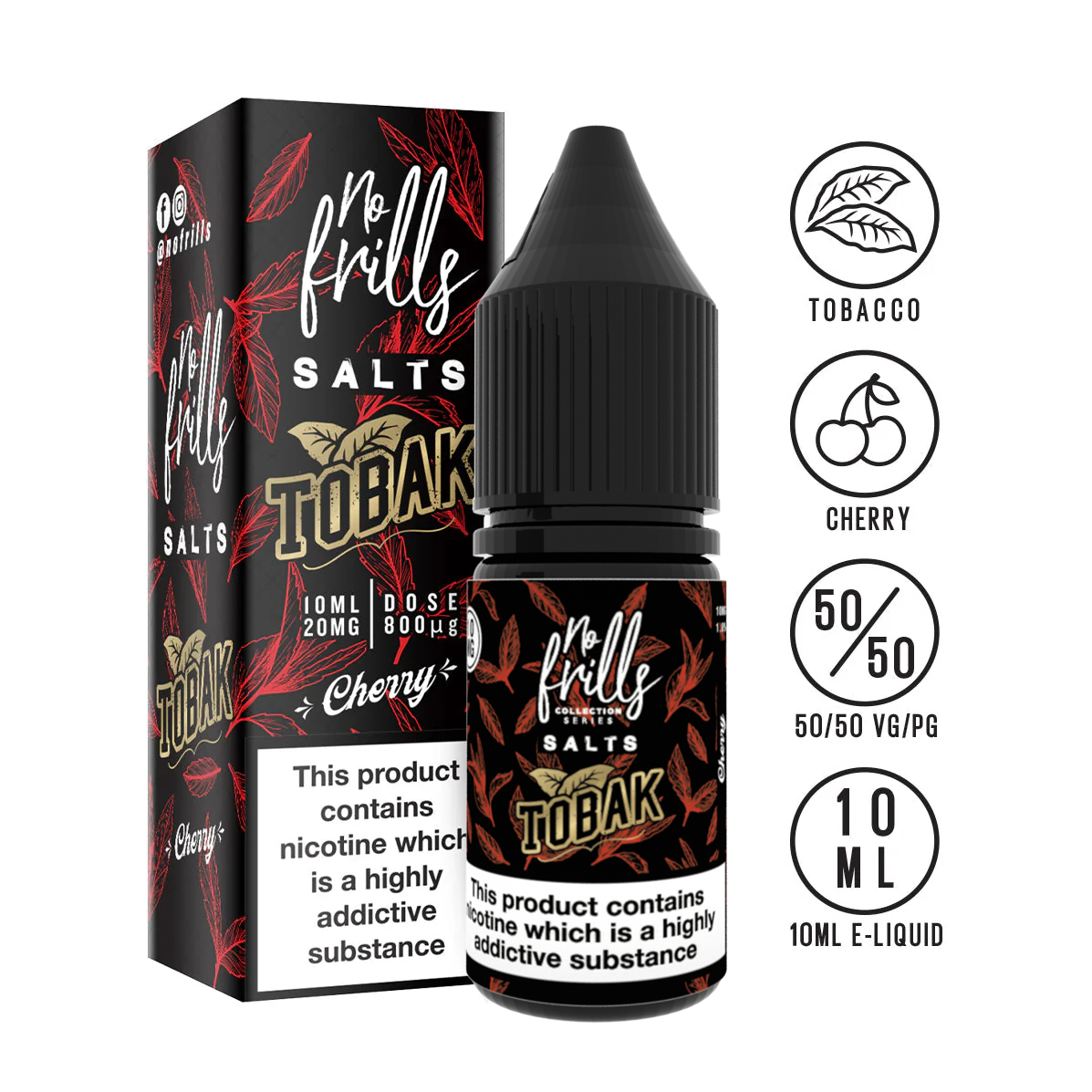 No Frills Salts Tobak Cherry Tobacco Nic Salt 10ml | The Ace of Vapez 