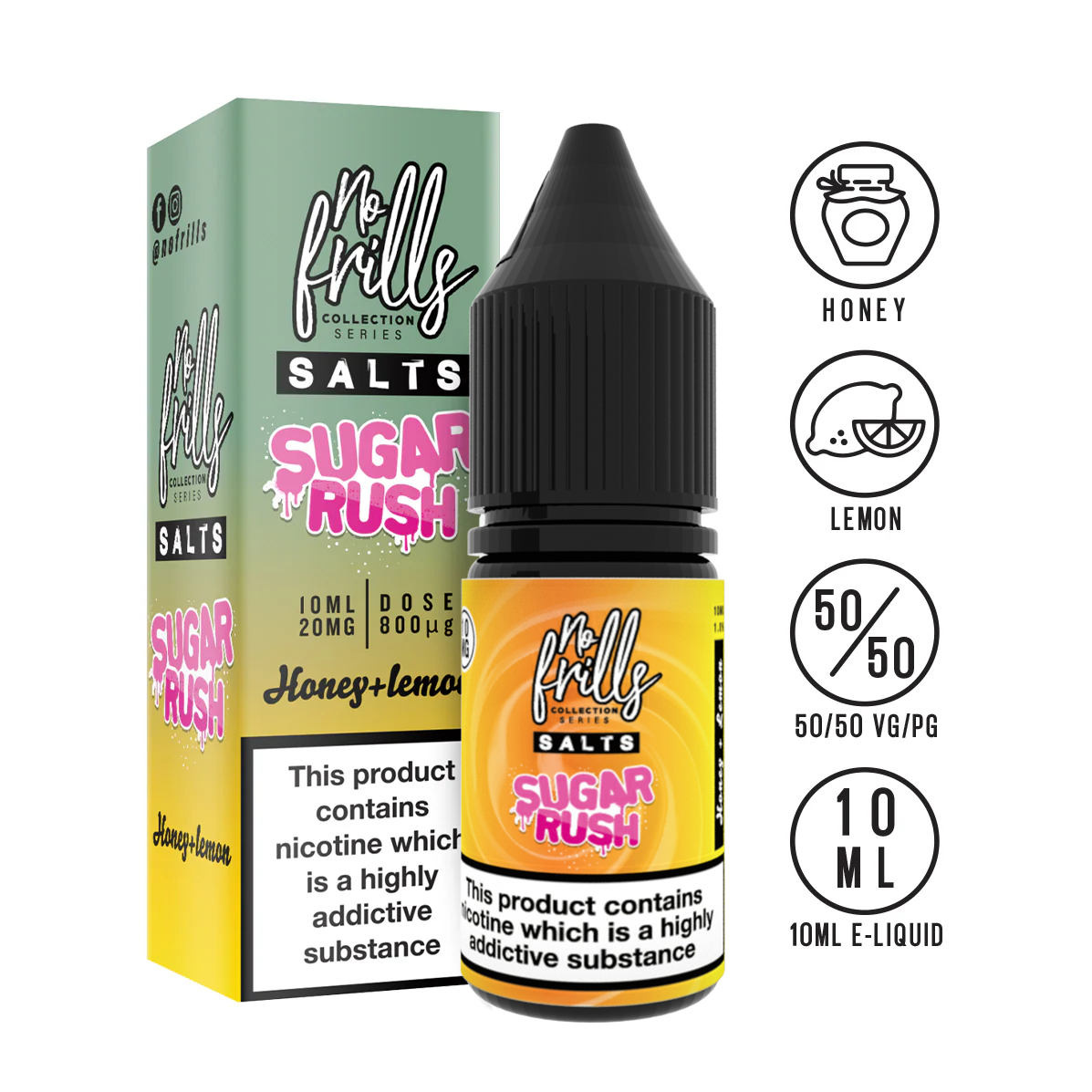 No Frills Salts - Sugar Rush: Honey & Lemon Nic Salt 10ml at The Ace The Ace Of Vapez No Frills Salts - Sugar Rush: Honey & Lemon Nic Salt 10ml at The Ace The Ace Of Vapez