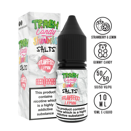 Trash Candy Sherbets Edition - Strawberry Lemon 10ml Nic Salt - The ace of vapez 