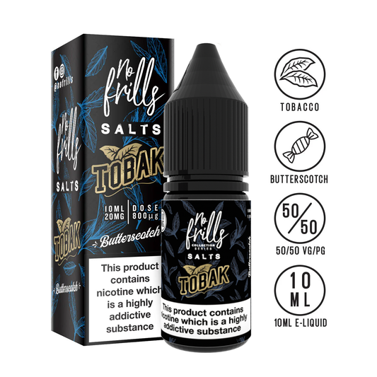 No Frills Salts - Tobak: Butterscotch Tobacco Nic Salt 10ml