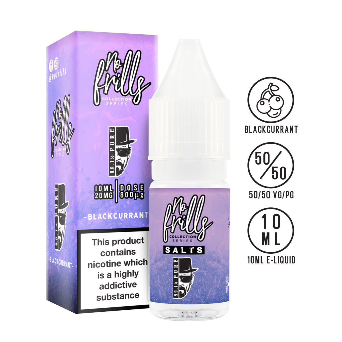 No Frills Salts - 99.1% Pure: Blackcurrant Nic Salt 10ml - The Ace Of Vapez