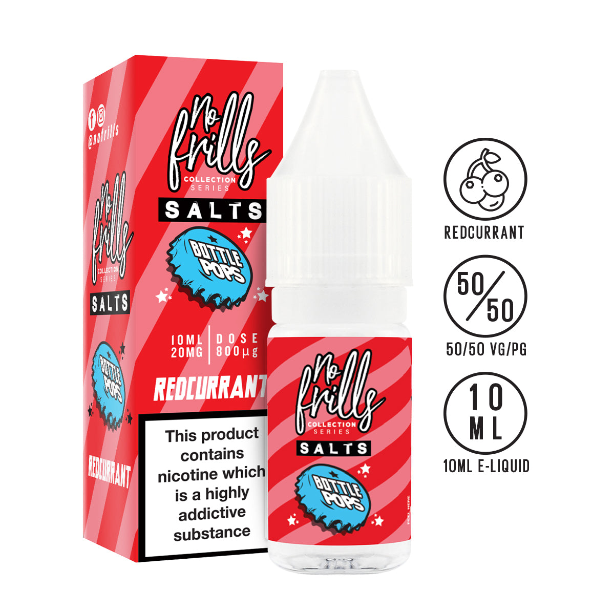 No Frills Salts - Bottle Pops: Redcurrant Nic Salt 10ml - The Ace Of Vapez