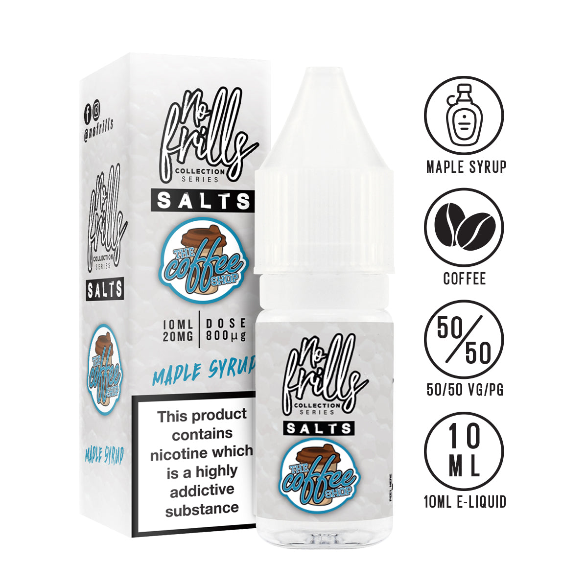 No Frills Salts - The Coffee Shop: Maple Syrup Nic Salt 10ml - The Ace Of Vapez