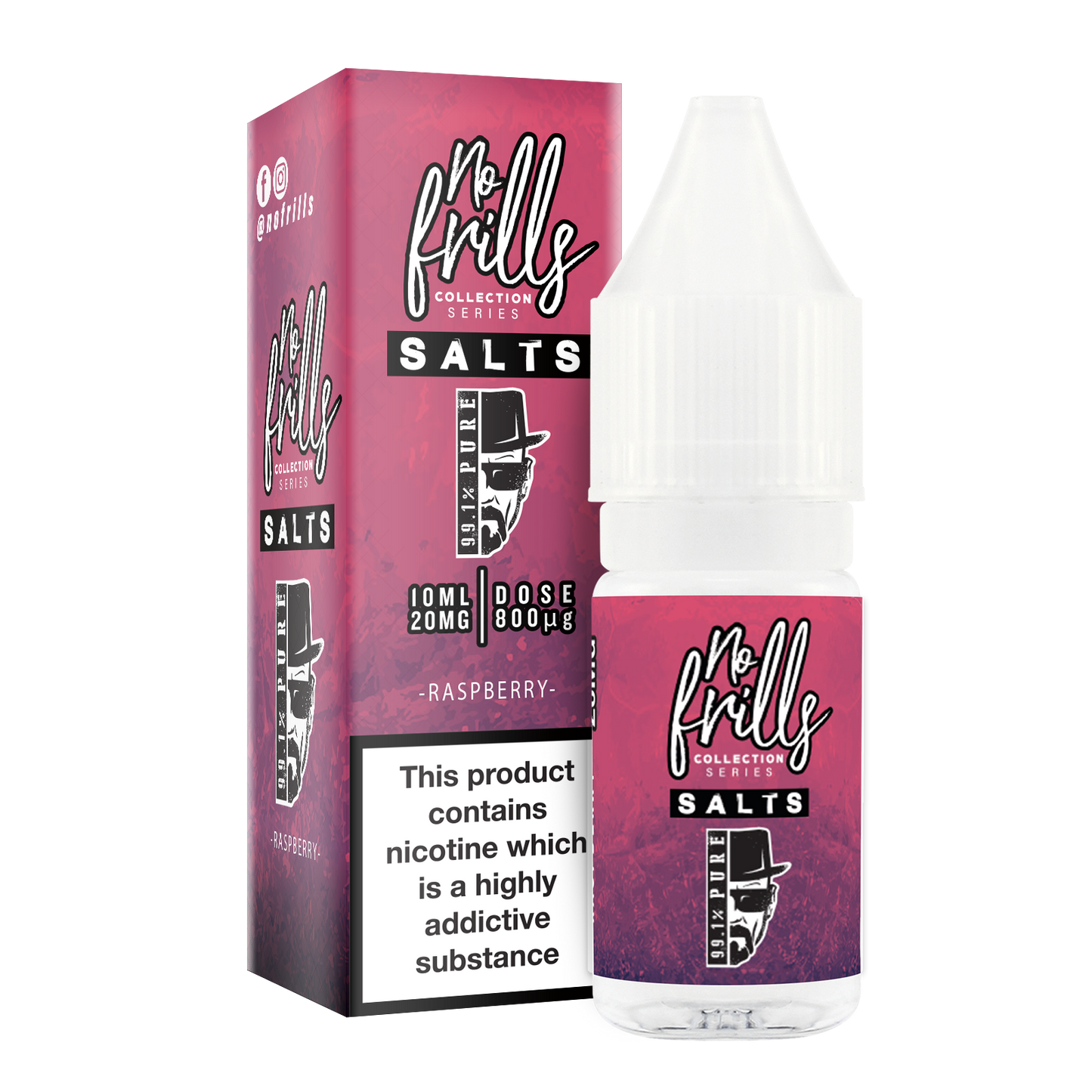 No Frills Salts - 99.1% Pure: Raspberry Nic Salt 10ml - The Ace Of Vapez