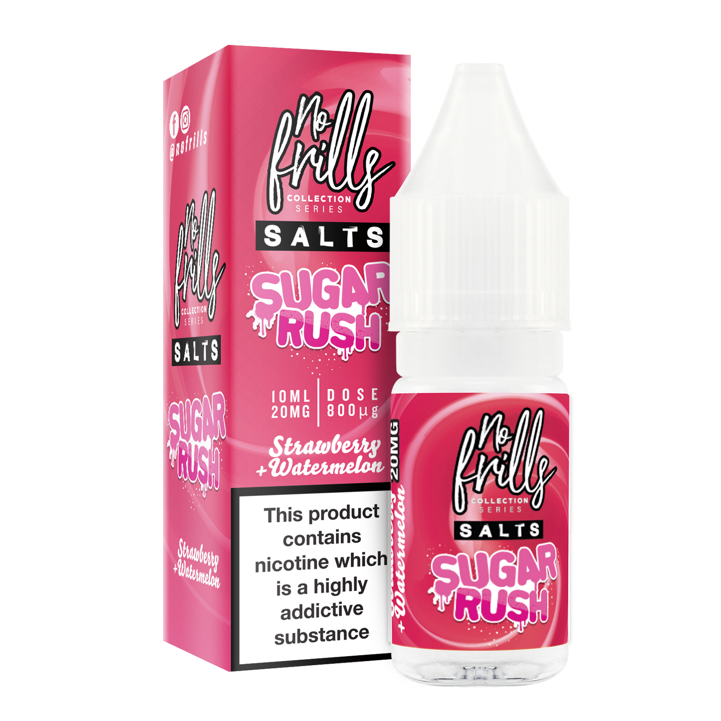 No Frills Salts - Sugar Rush: Strawberry Watermelon Nic Salt 10ml - The Ace Of Vapez