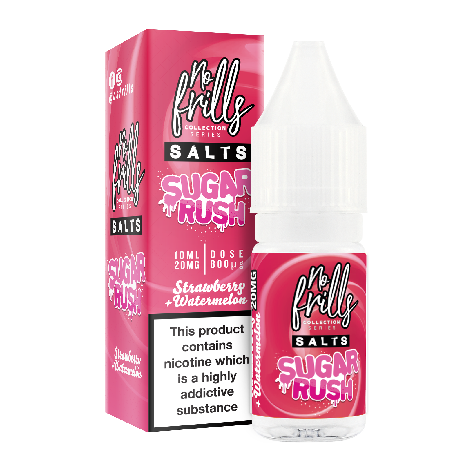 No Frills Salts - Sugar Rush: Strawberry Watermelon Nic Salt 10ml - The Ace Of Vapez