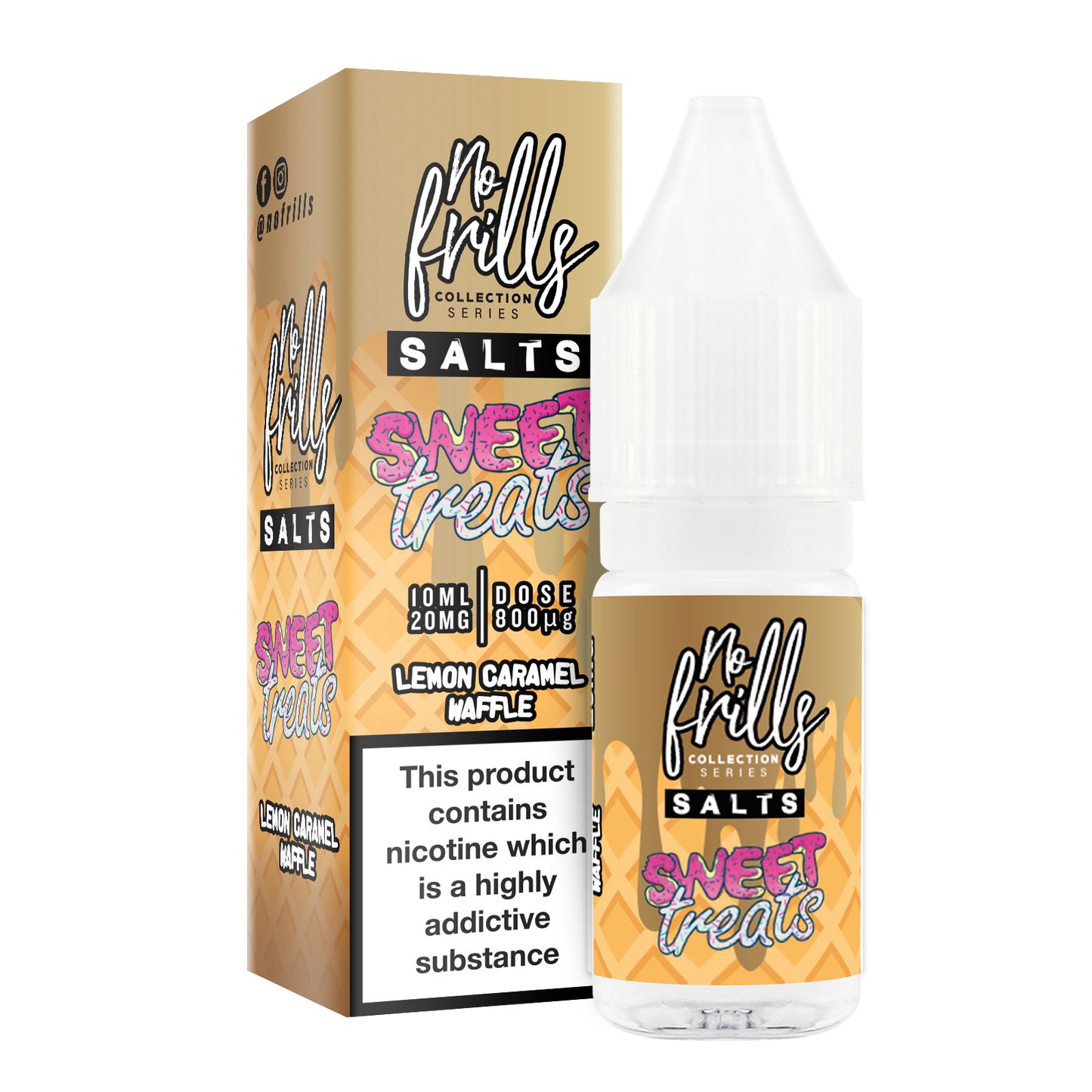 No Frills Salts - Sweet Treats: Lemon & Caramel Waffle Nic Salt 10ml - The Ace Of Vapez