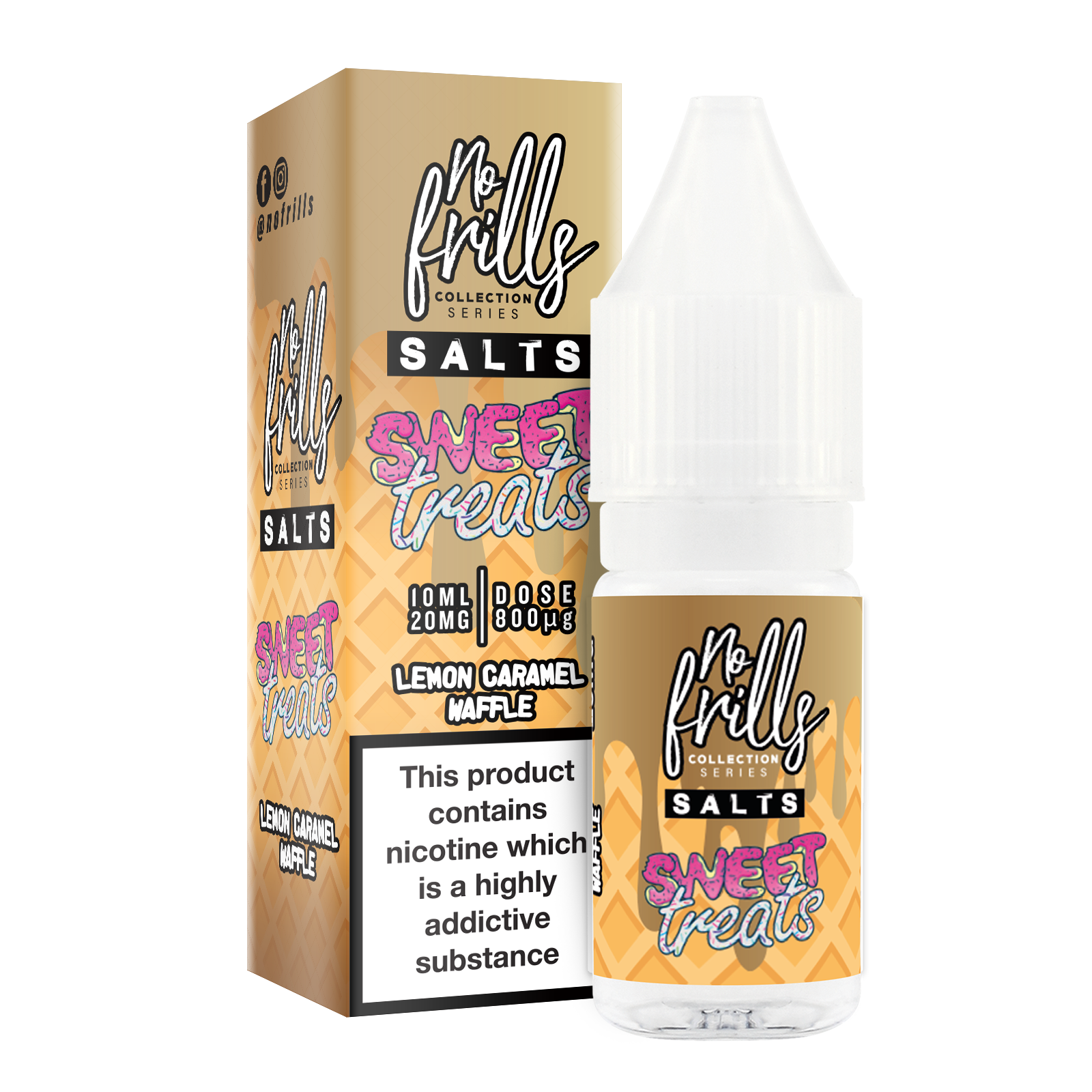 No Frills Salts - Sweet Treats: Lemon & Caramel Waffle Nic Salt 10ml - The Ace Of Vapez