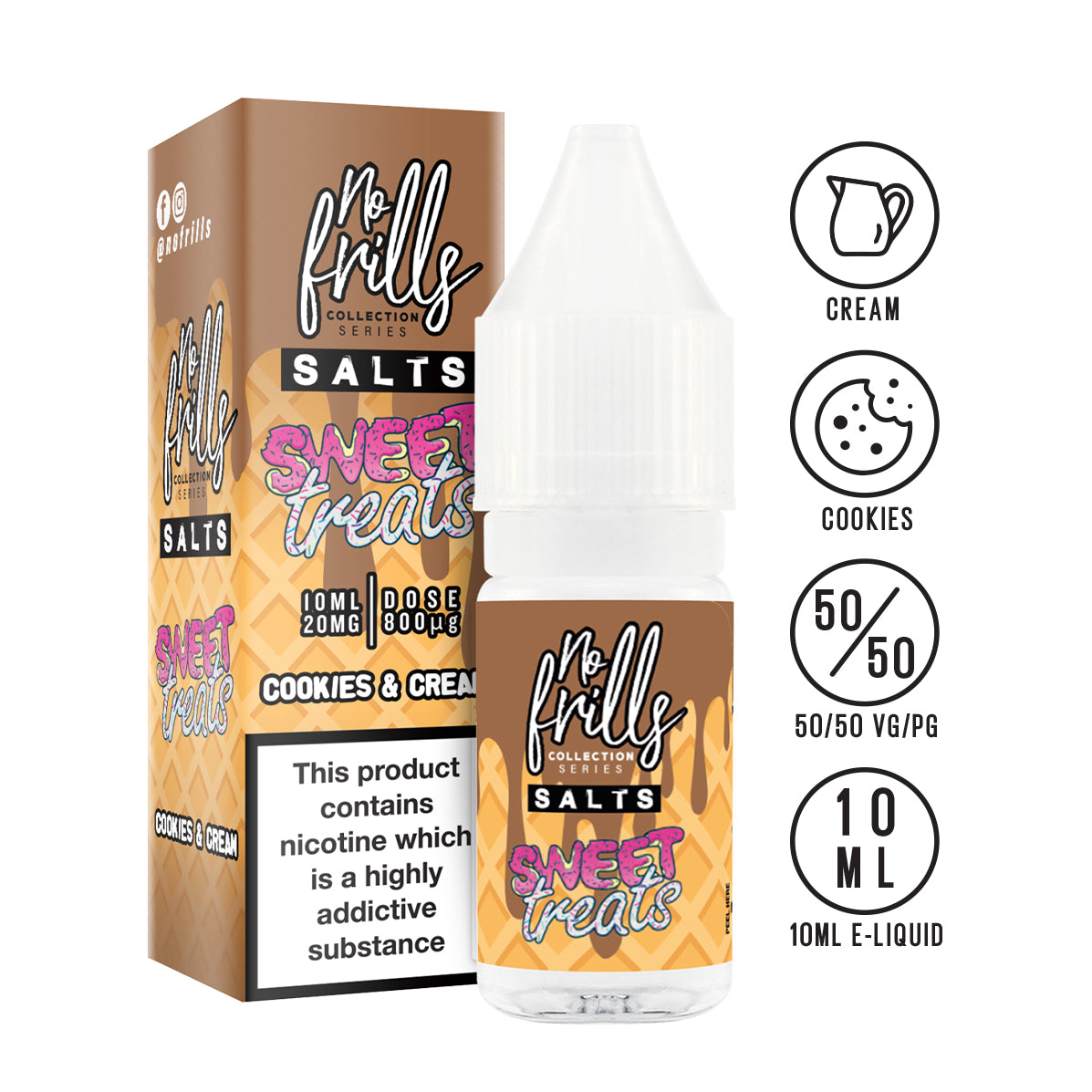 No Frills Salts - Sweet Treats: Cookies & Cream Nic Salt 10ml - The Ace Of Vapez