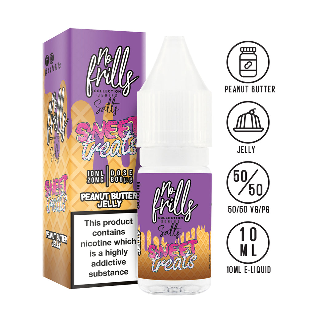 No Frills Salts - Sweet Treats: Peanut Butter & Jelly Nic Salt 10ml at The Ace Of Vapez No Frills Salts - Sweet Treats: Peanut Butter & Jelly Nic Salt 10ml at The Ace Of Vapez