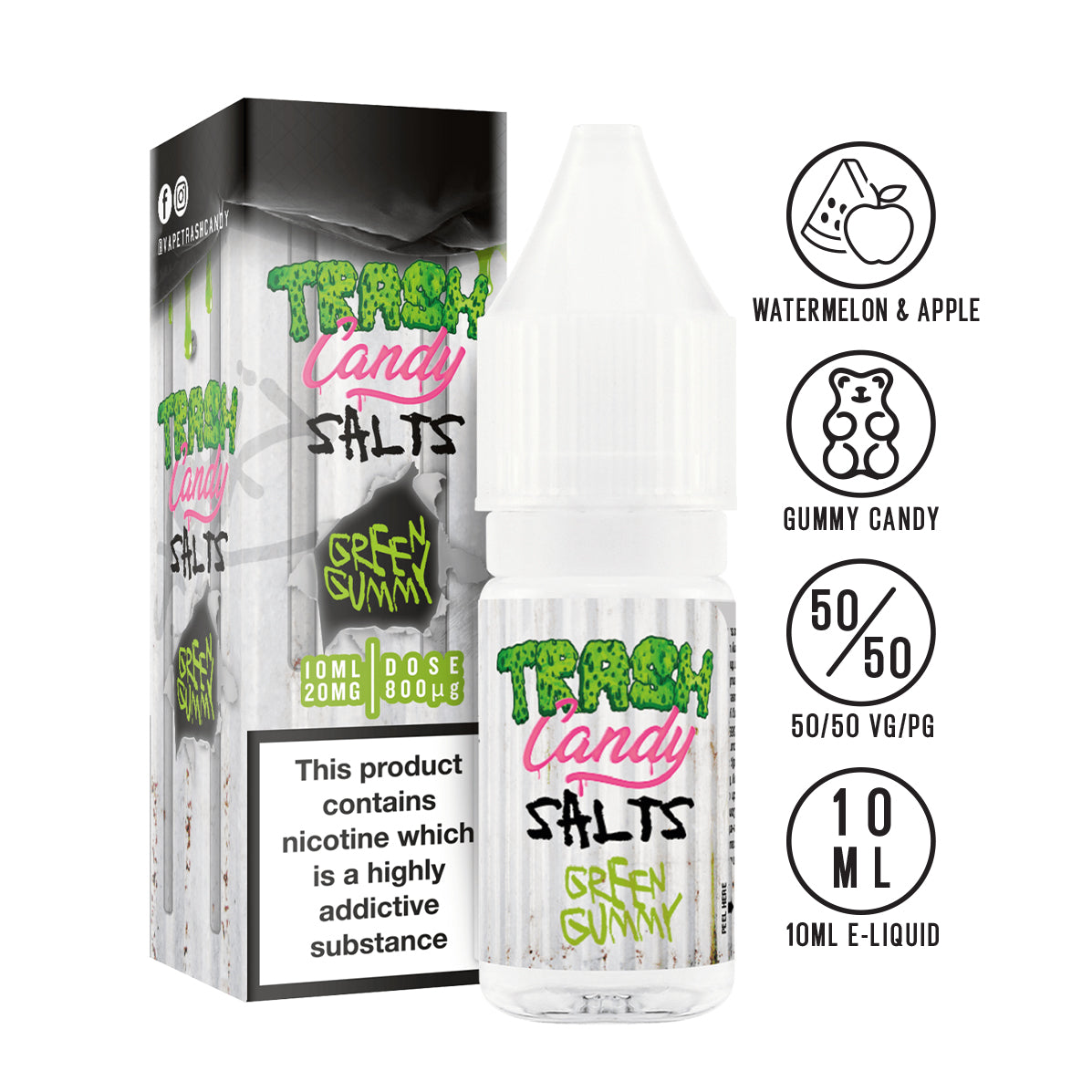 Trash Candy Gummy Edition - Green 10ml Nic Salt - The Ace Of Vapez