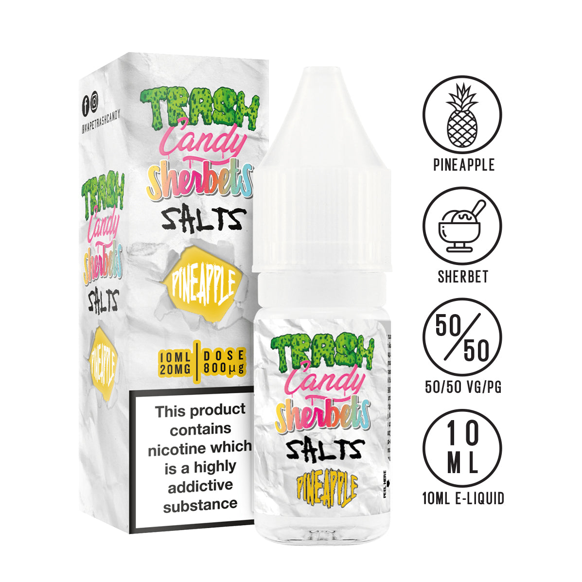 Trash Candy Sherbets Edition - Pineapple 10ml Nic Salt - The Ace Of Vapez