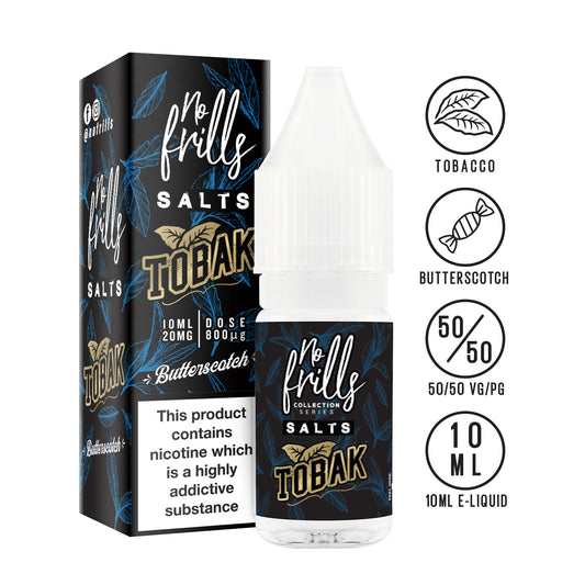 No Frills Salts - Tobak: Butterscotch Tobacco Nic Salt 10ml - The Ace Of Vapez