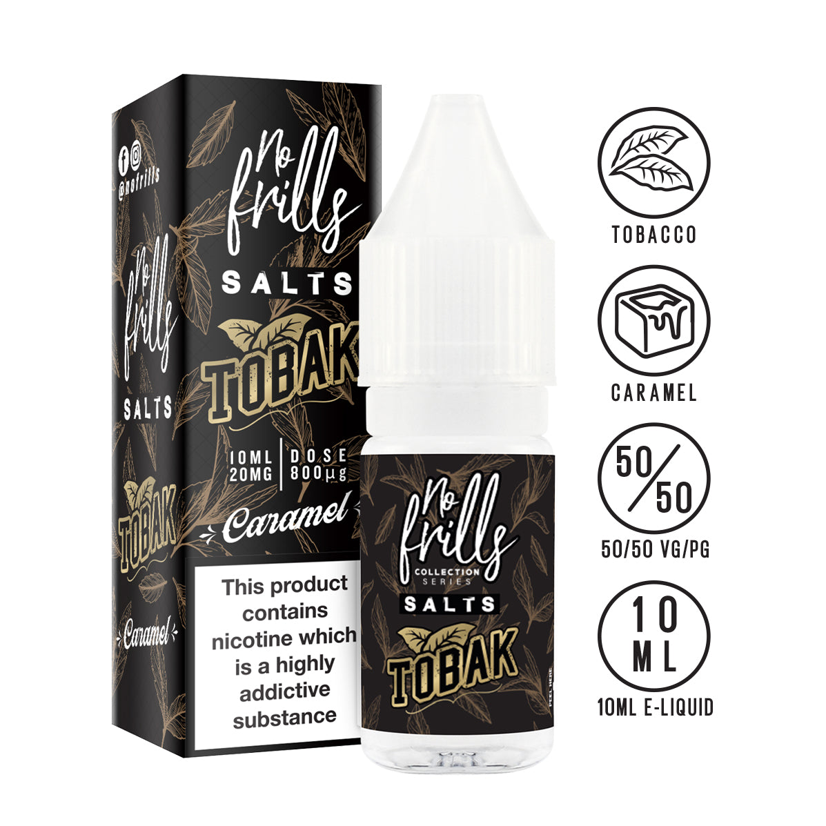 No Frills Salts - Tobak: Caramel Tobacco Nic Salt 10ml - The Ace Of Vapez